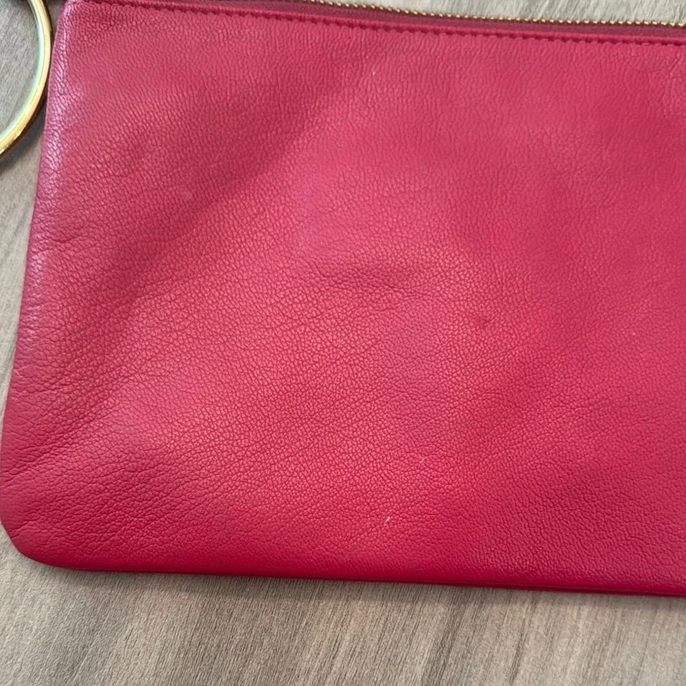 THACKER- Elegant Pink Leather Clutch with Gold Accent - Picture 6 of 10